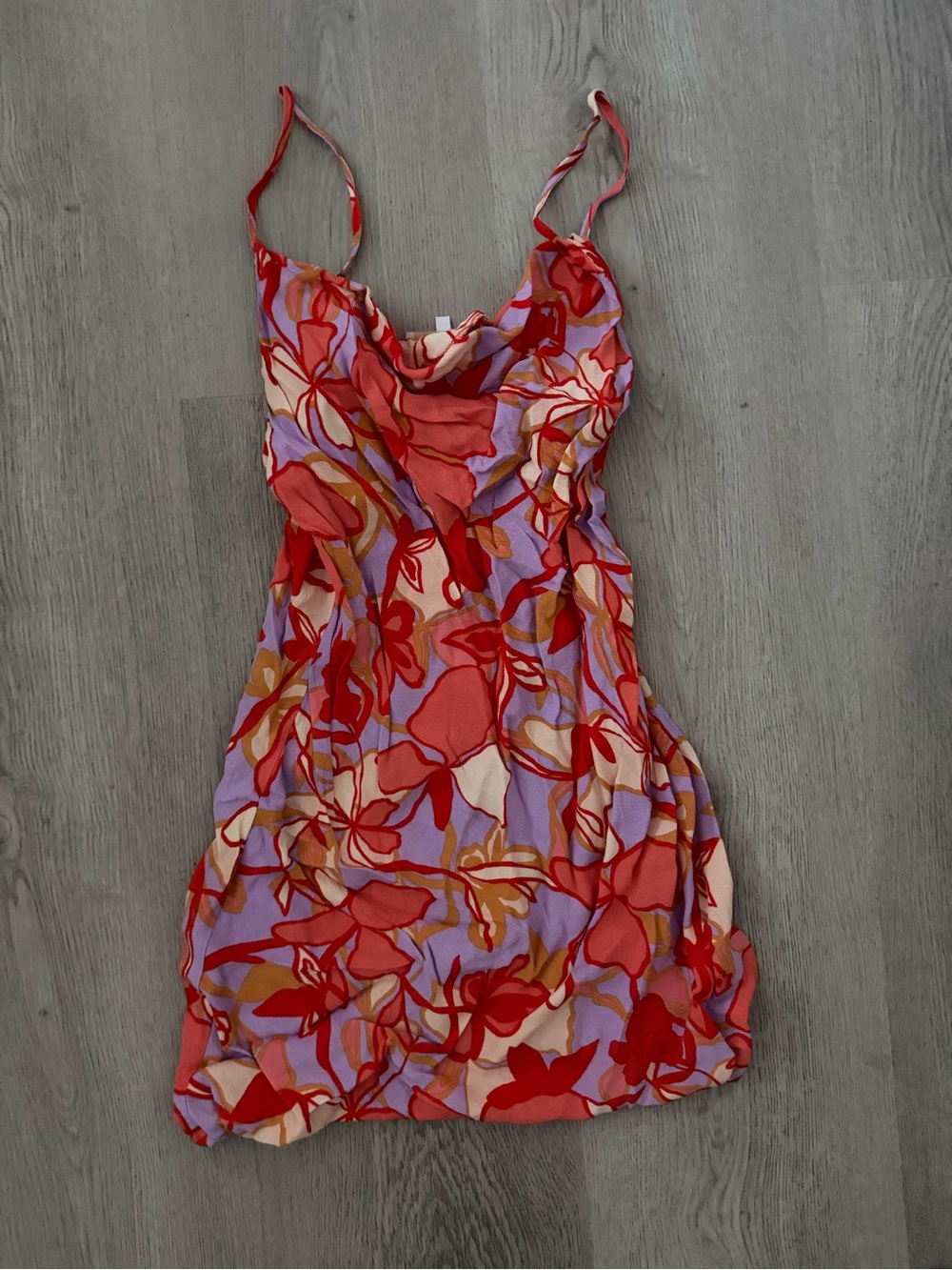 Olivaceous Red Floral Cowl Slip Dress